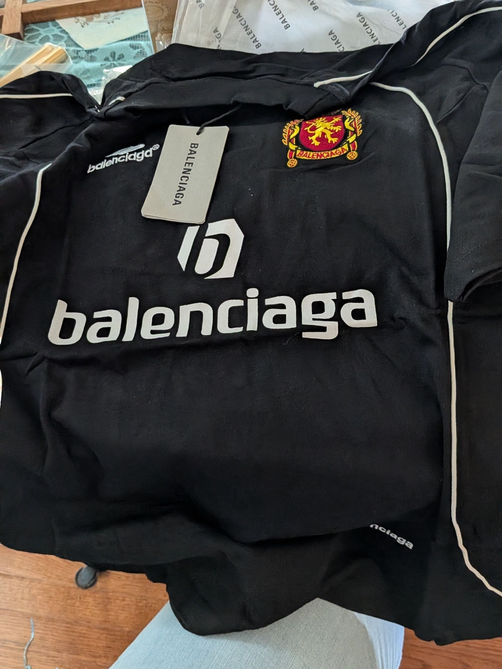 Balenciaga Black Logo Shirt Jacket with Red Gold Crest
